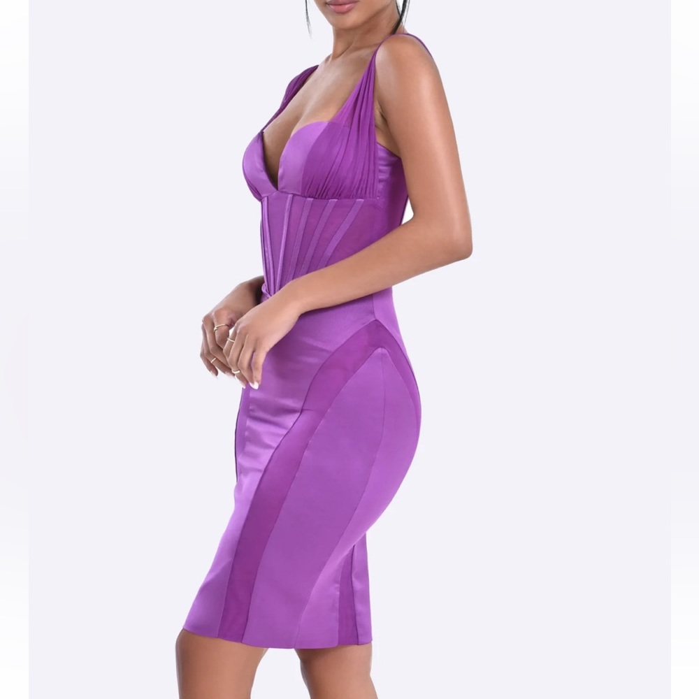 NWT Miss Circle purple satin mesh corset style cocktail party dress - Picture 3 of 5